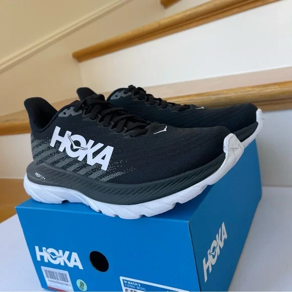 NWT Hoka Mach 5 Running Shoes in Black / White / Castlerock , Hoka One One - Picture 9 of 13